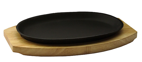 Сковорода овальная на деревянной подставке Luxstahl 270х180 мм [DSU-S-D1] фото