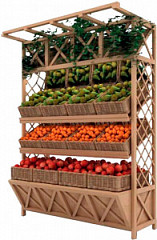 Стеллаж для овощей деревянный под корзины Евромаркет 2230х1360х700 в Москве , фото