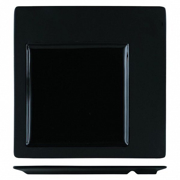 Тарелка квадратная P.L. Proff Cuisine 30,7*30,7 см смещенное дно черная фарфор 81200058 фото