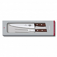 универсальный нож 19 см + вилка для мяса 15 см, ручка розовое дерево фото
