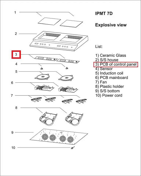 Плата электронная #3 (новая) для пульта управления для плиты индукционной Eksi для мод.IPMT 7D фото